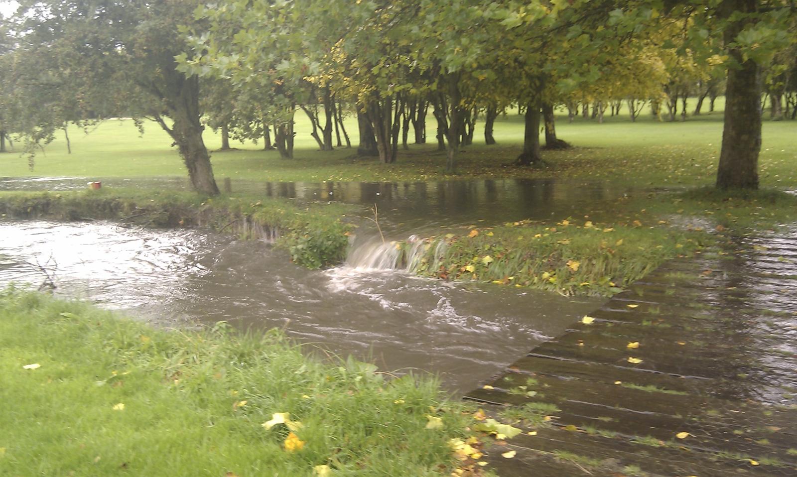Potters Bar Brook overflowing during severe wet weather
